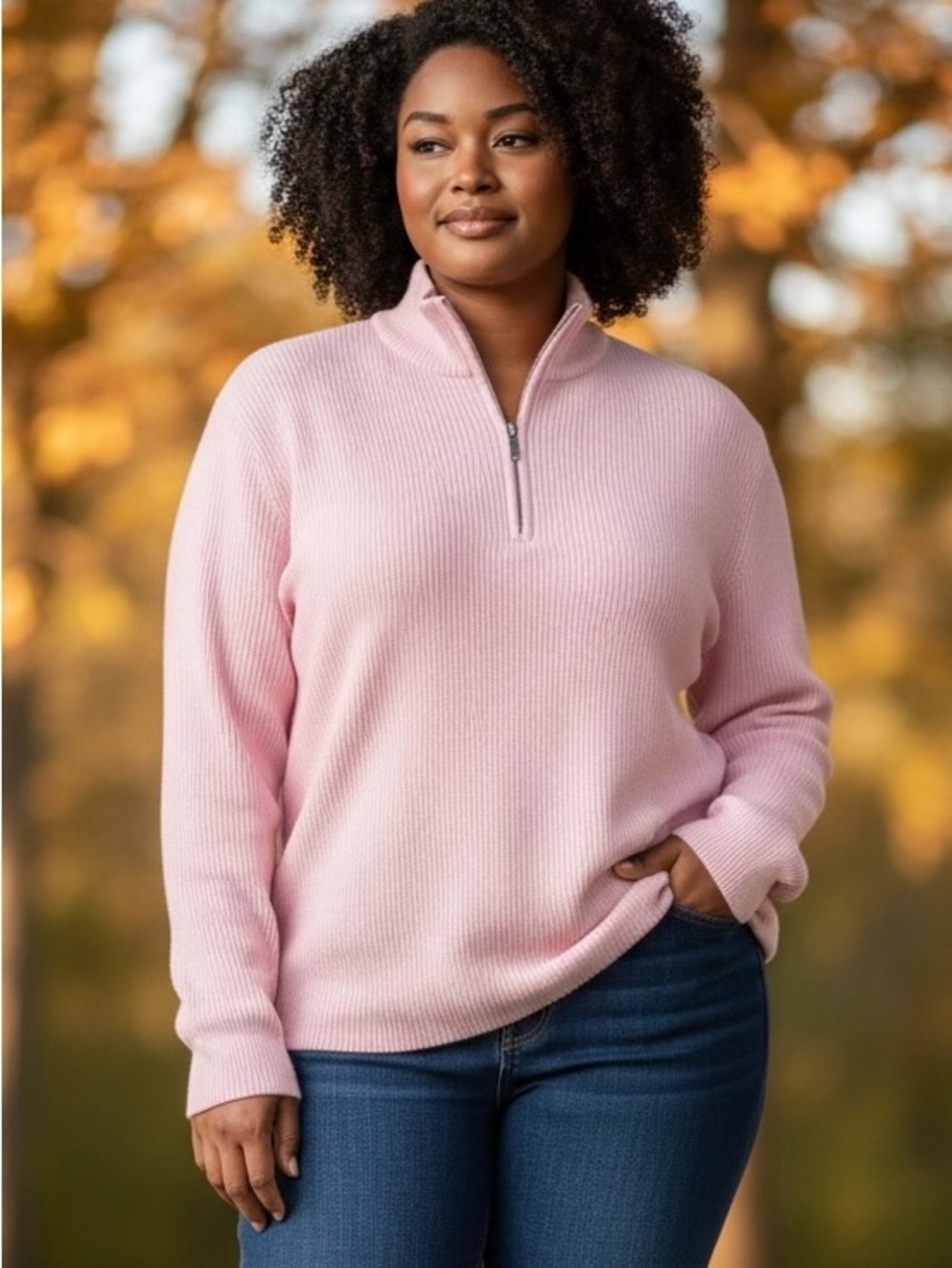 Classic Pink Half-Zip Sweater